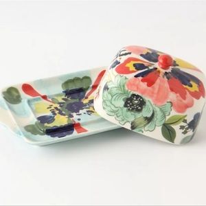 Anthropologie Painted Amaryllis Butter Dish